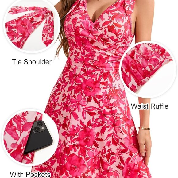 Women's Floral Sundress Sleeveless V Neck A-line Summer Dress Medium - Picture 4 of 6